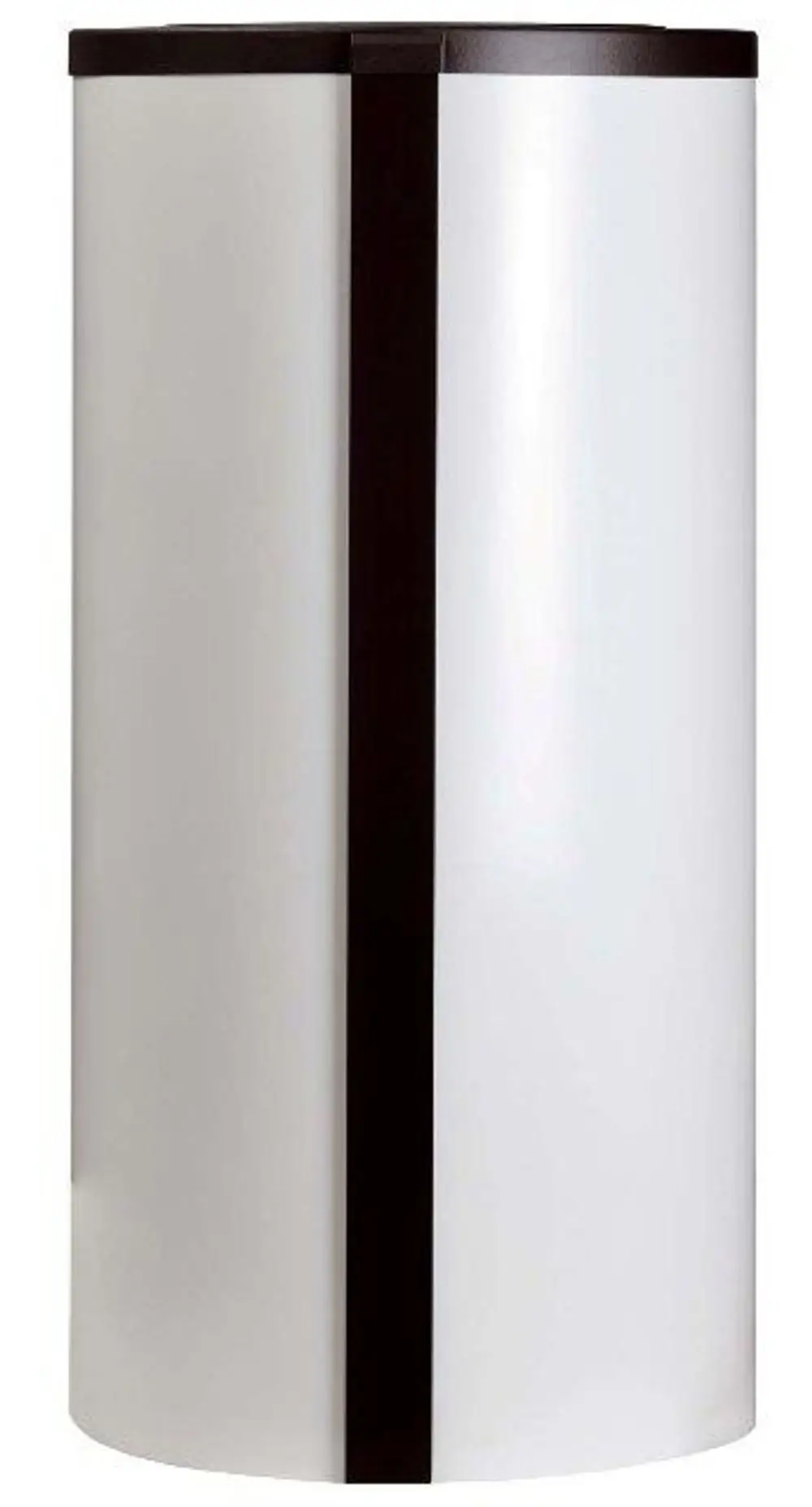 Frischwasser-Schichtenspeicher in weiß mit schwarzem Element. Remeha-Produkt, zylindrische Form, geeignet für zentrale Heiz- und Warmwasseranlagen.